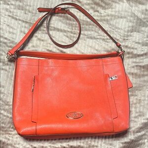 Coach Orange Medium Leather Shoulder Crossbody bag top zip